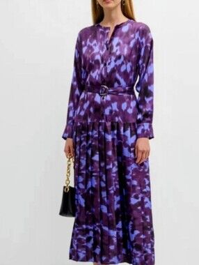Misook Watercolor Pleated Long Sleeve Dress